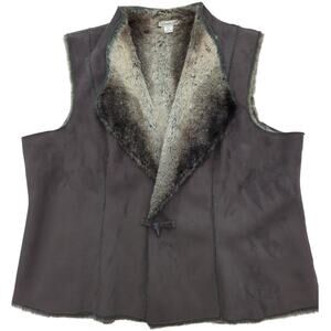 Coldwater Creek Fuax Suede Vest Faux Fur Lined Gray Women's Size 2X (20W-22W)